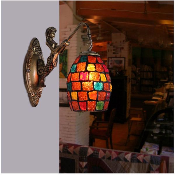 

wall lamp tiooka bohemia style stained glass light with fisher girl bracket exotic decoration sconces for restaurant bar dining room