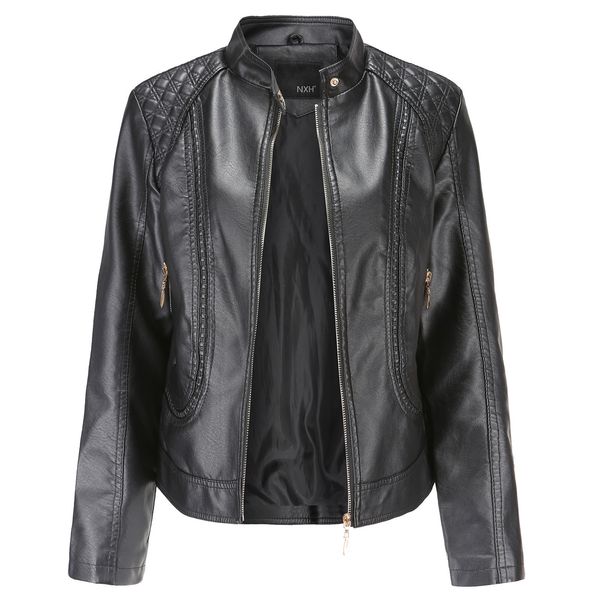 Loose Pu faux jaqueta de couro mulheres clássico moto motocicler jaqueta outono inverno senhora básica plus size womens outerwear casaco roupas 4xl