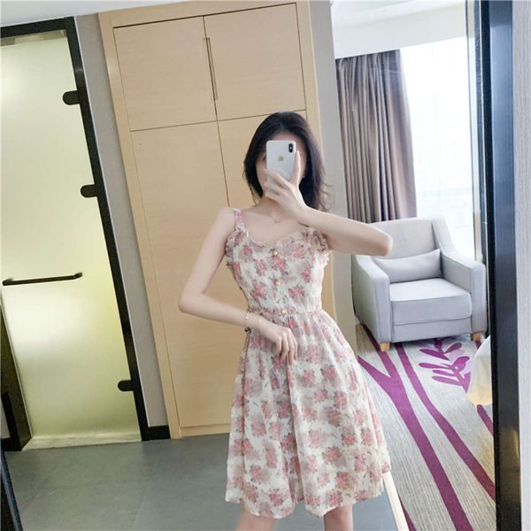 

egg skirt french first love suspender women's summer ear edge floral dress, Black;gray