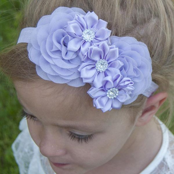 

hair accessories 1pcs puff flower elastic band rhinestone headband fashion headwear head baptism gift, Slivery;white