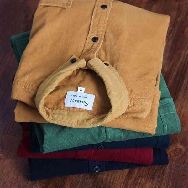 Homens de primavera Corduroy Camiseta 100% Algodão Mangas compridas fundo de vinho fino vermelho de alta qualidade 4xl 210809