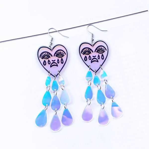

fashion jewelry tears heart acrylic dangle earrings for women cute teardrop tassel earring accessories change color charms wholesale, Silver