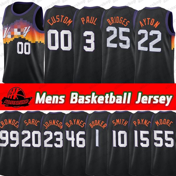 

2021 new mens jersey devin booker chris 3 paul deandre 22 ayton mikal 25 bridges any player custom basketball jerseys, Black;red