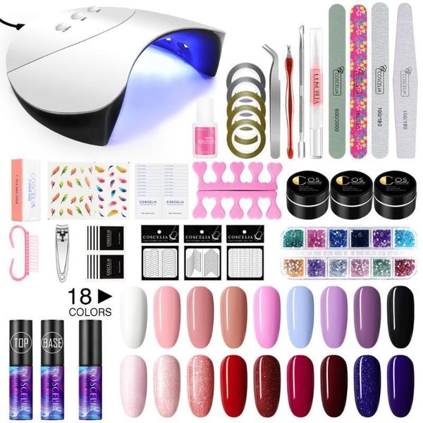 

nail gel polish kit manicure with 18pcs lamp dryer 3 colors 15ml uv extension all for art kits1