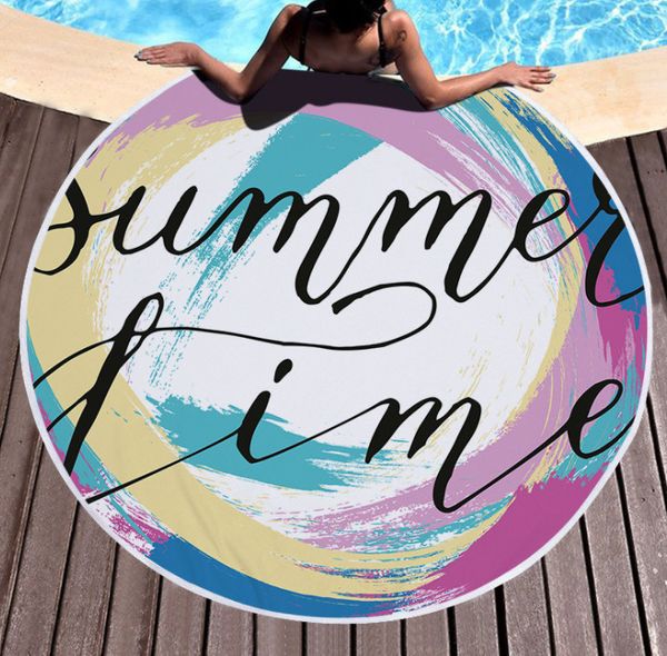 Последний 150см круглый напечатанный пляжный полотенце, стиль летнего вечеринка, микрофибры, кисточки, мягкое прикосновение, поддержка пользовательского логотипа