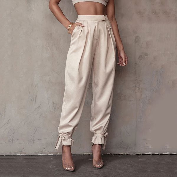 

women's pants & capris women high waist harem tencel satin trousers loose-fitting small-footed casual fashion party streetwear dro, Black;white