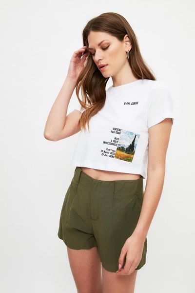 

women's t-shirt trendyol printed crop knitted twoss21ts3499, White