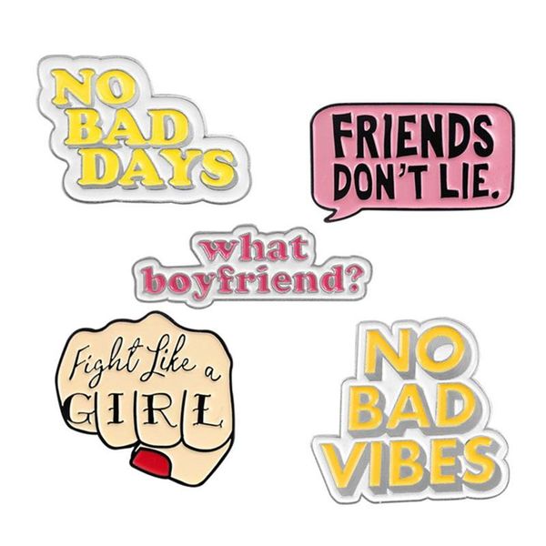 

pins, brooches lapel pin jeans shirt bag cartoon jewelry gift quote enamel feminist girl power no bad vibes badge brooch, Gray