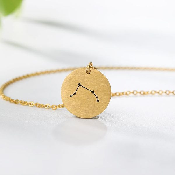 

pendant necklaces cute twelve constellations pendants stainless steel for women gold color jewelry birthday memory friend gifts, Silver