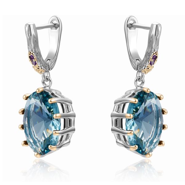 

vintage christmas gift for wife long dangle earrings women's jewellery with big oval navy blue zirconia beautiful jewelry, Silver