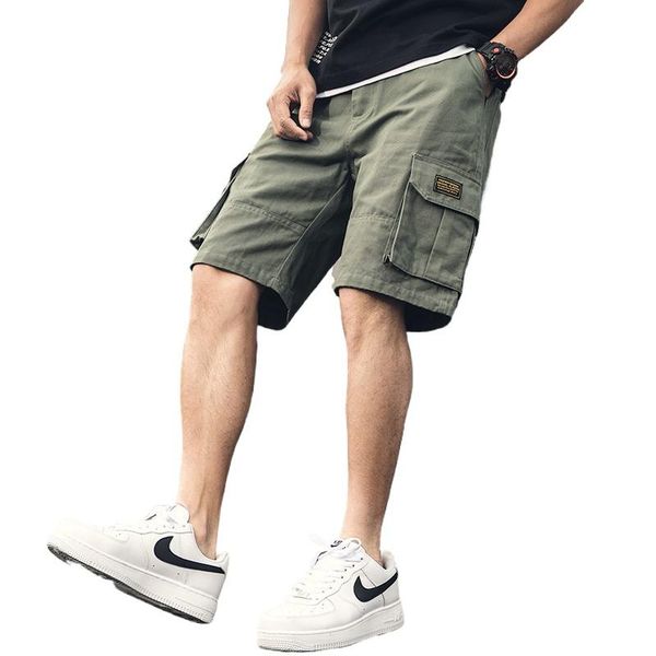 

men streetwear cargo shorts pants mens hip hop casual multi-pocket male loose letter man short men's, White;black