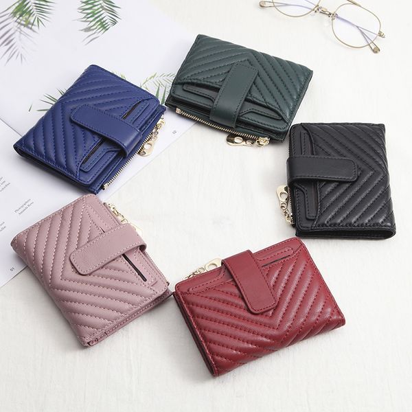 

bags wallet backpack 2021 women's leather sheepskin cardcase ultra thin folding business card clip zipper zero, Black;red