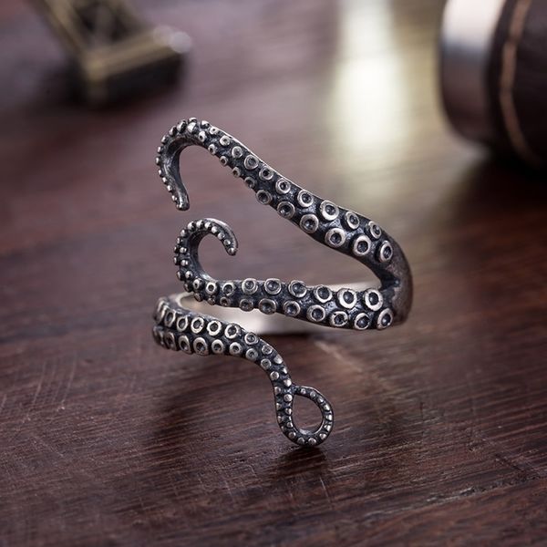 

BMFn octopu tainle dark workhop band ring punk eight claw earsdark workshop punkeigh steel titanium steel opening ring, Silver