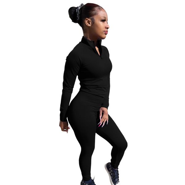 

solid zipper up fitness co-ord sets women v neck long sleeve bandage and slim fit leggings 2 piece club outfit streetwear, White