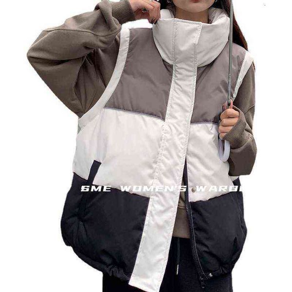 

women's down vest 2021 autumn and winter ins korean color matching sleeveless zipper shirt et fashion, Black;white