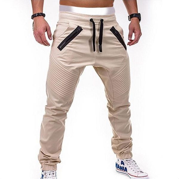 

men's pants 2021 casual tethered elastic sports baggy double zipper beam overalls men, Black
