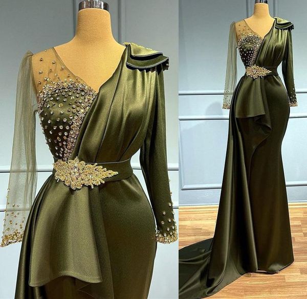 

amy green mermaid evening formal dresses with long sleeve lace beaded stain arabic aso ebi african fishtail prom gown robes, Black;red