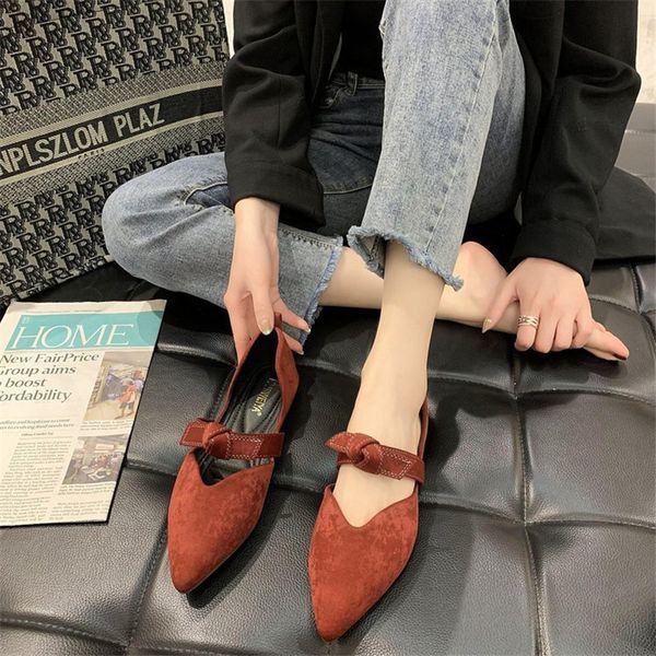 

womens shoes spring new low-heel pointed suede flat mary jane shoes frosted butterfly student soft sole shoes1, Black