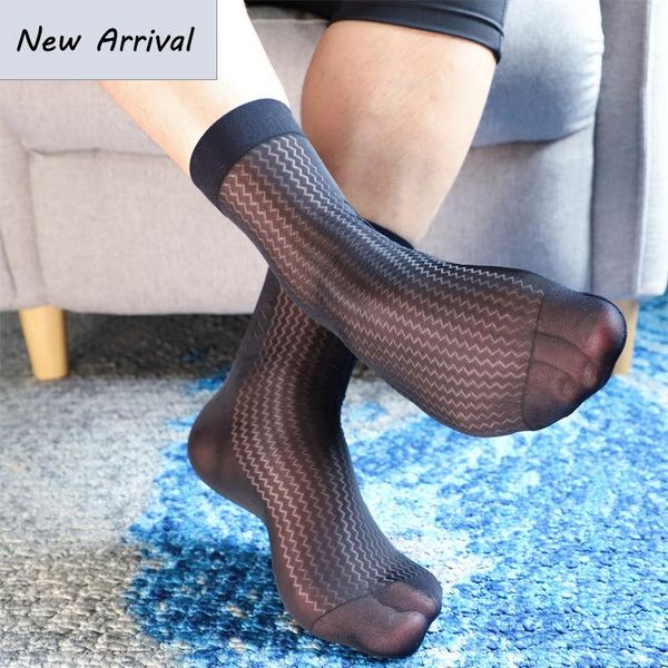 

men's socks water ripple high elastic sheer stocking thin transparent smooth sock business formal cosplay for men, Black