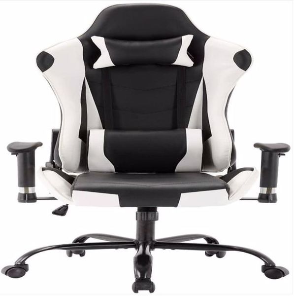 

2022 commercial furniture gaming office swivel chairs black-white with headrest and lumbar pillow stools desk