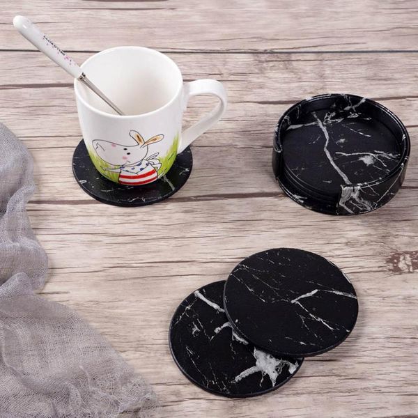 

mats & pads 6pcs faux leather marble coasters cup mat pad holder place dining table decor