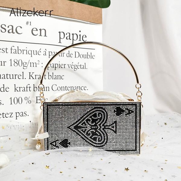 

evening bags ace of spades diamonds metal 2021 designer luxury hollow out shiny clutch purse and handbag for dinner party