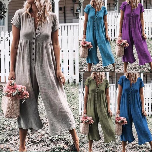 

women's jumpsuits & rompers 2021 casual summer playsuits women solid high fashion beach romper button playsuit overalls, Black;white