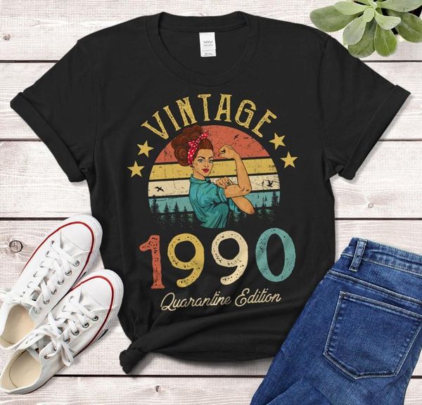 

women's t-shirt vintage 1990 quarantine edition african women 31 years old 31st birthday gift idea girls mom wife daughter funny tshirt, White