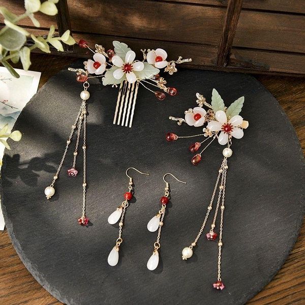 

earrings & necklace traditional chinese bridal jewelry set hair accessories clip hanfu with gift box, Silver