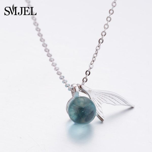 

romantic ocean merdmaid tail pendants necklaces for women girls fashion silver color jewelry choker whale necklace collares pendant