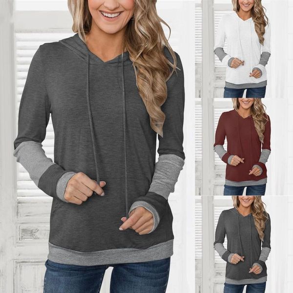 

women's hoodies & sweatshirts women casual patchwork drawstring autumn winter pocket long sleeve sport female harajuku plus coat, Black