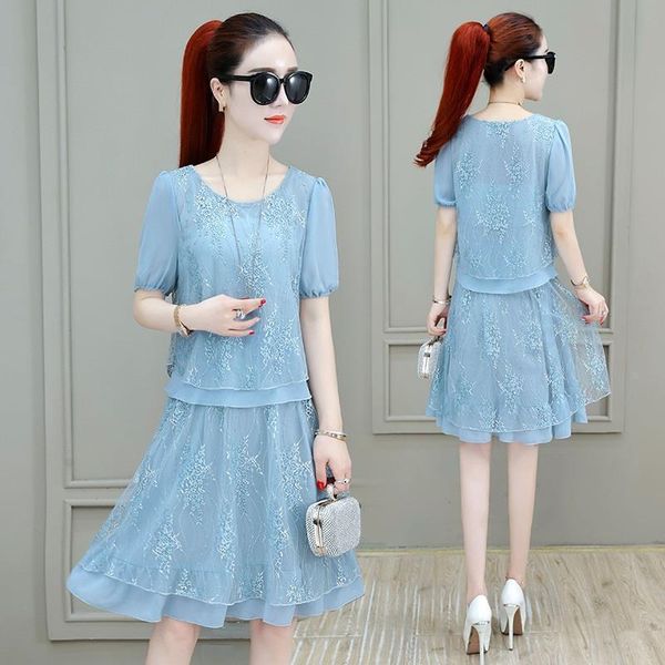 

women's fur & faux [two piece set] chiffon suit 2021 spring and summer slim dress two lace skirt, Black