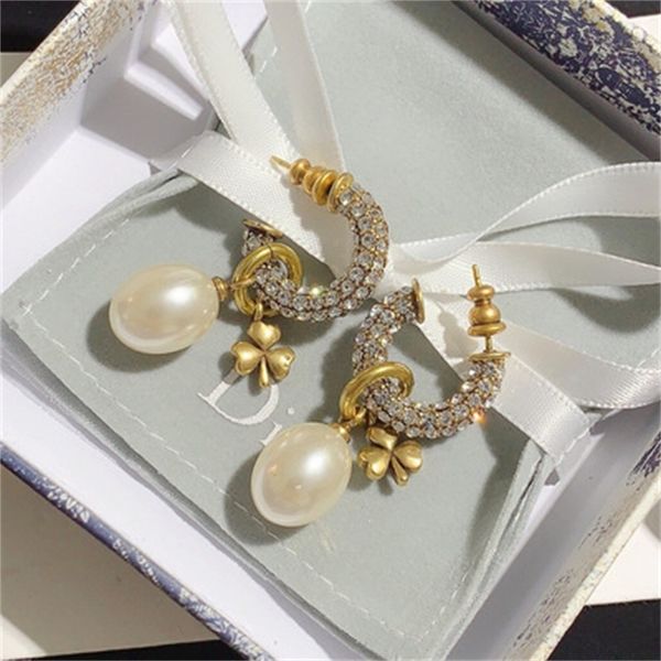 

new pearl inlaid diamond earrings high version replica 925 silver needle earrings