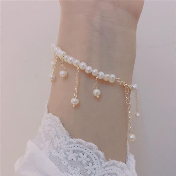 

link, chain modern jewelry natural freshwater pearls bracelet 2021 trend one layer sweet korean temperament hand for women, Black
