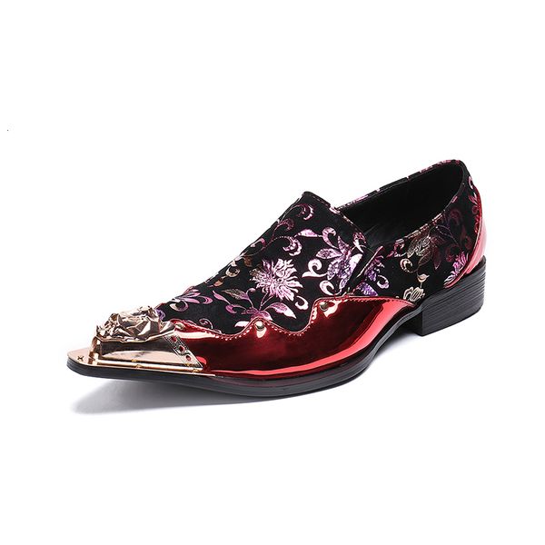 

dress shoes classic genuine leather dress shoes metal tip slippers flats banquet wedding party mens rivets print flowers shoe hat4, Black