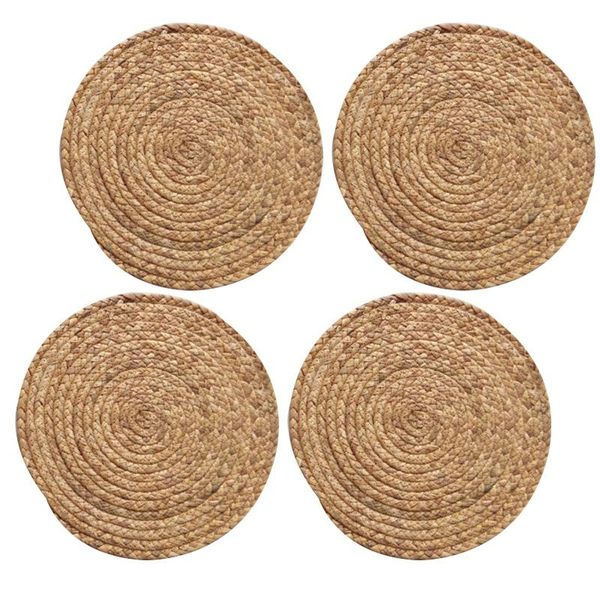 

mats & pads practical 4 pack round woven placemats for dining table,14 inch straw braided placemat, heat resistant non-slip weave