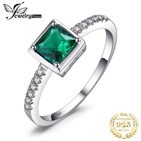 

cluster rings jewelrypalace square created nano emerald ring 925 sterling silver for women engagement gemstones jewelry, Golden;silver