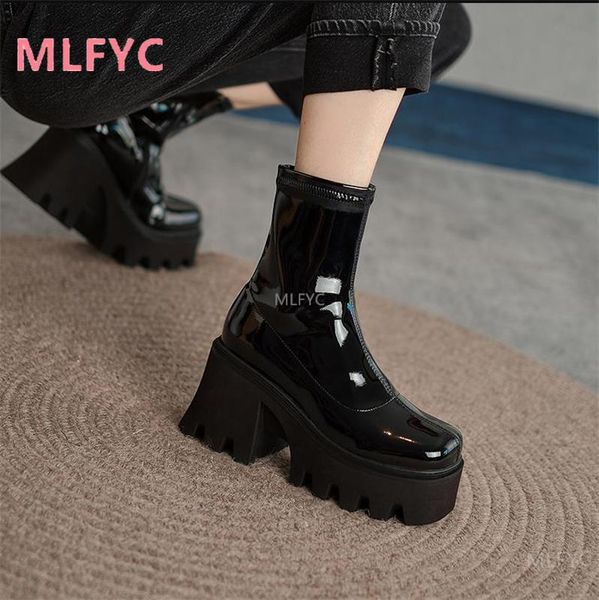 

boots stretch thin women's 2021 spring and autumn thick heel high small height increase thick-soled, Black