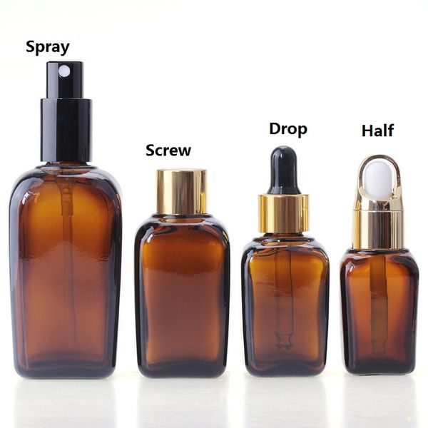 

30ml square tea essential oil bottle drip tube emulsion brown glass bottle