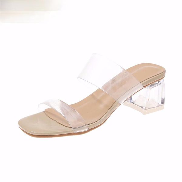 

clear heels slippers women sandals summer shoes woman transparent high pumps wedding jelly buty damskie square dress, Black