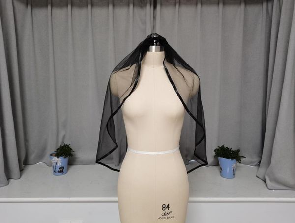 

bridal veils single layer black veil ribbon trim white ivory tulle