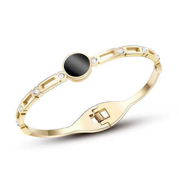 

bangle s black shell with eight zircons snap hook bracelet stainless steel jewelry for women wholesale pulseras mujer