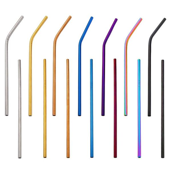 

drinking straws stainless steel straw metal cocktail beverage coffee bar party 7 colors environmental-protection 6mm x 215mm