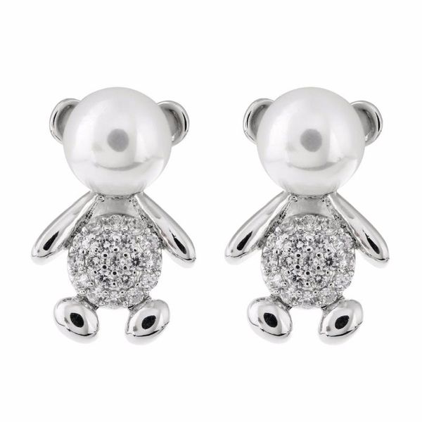 

fashion pearls and zircon earrings for girl laddy korean stud cute bear cubic zirconia silver color er-224, Golden;silver
