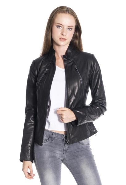 

women's leather & faux women jacket genuine real coat lambskin female black