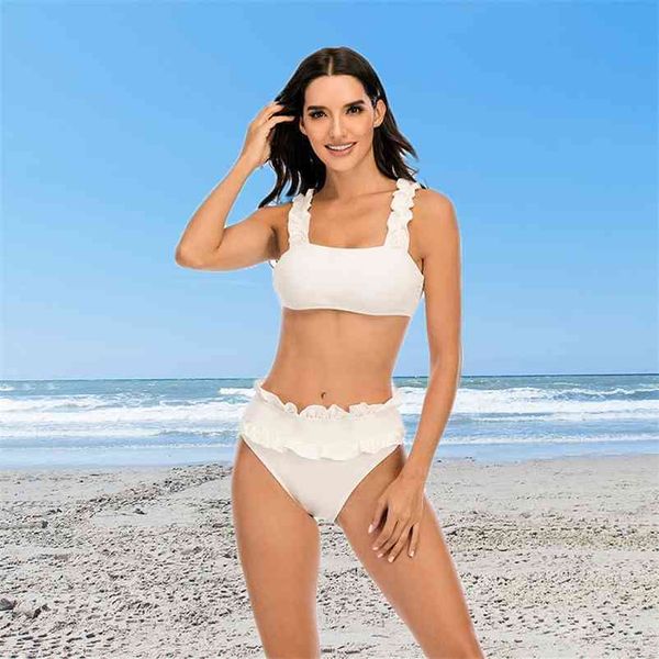 Myteng Fırfır Mayo Bikinis Mujer Yüzme Suit Kadınlar Için Yüksek Bel Mayo Yaz Şınav Beachwear Seksi Biquini 210522