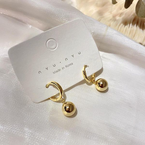 

hoop & huggie trendy small circle earrings gold metal ball pendant for women fashion simple ear jewelry accessory, Golden;silver