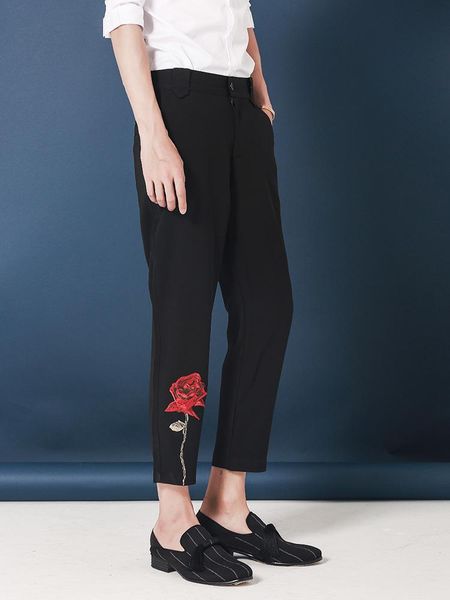 

men's pants m-3xl 2021 clothing hair stylist gd original fashion rose embroidery casual plus size costumes, Black