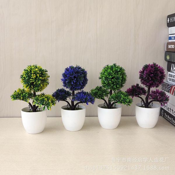 

green bonsai artificial plants small tree art home/garden/desk deco fake plastic with potted greenry craft supplies 1pc decorative flowers &