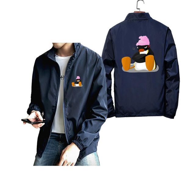 

men's jackets pingu bath towel funny cute jacket men spring autumn long sleeve casual windbreaker coat male oversized harajuku clothing, Black;brown